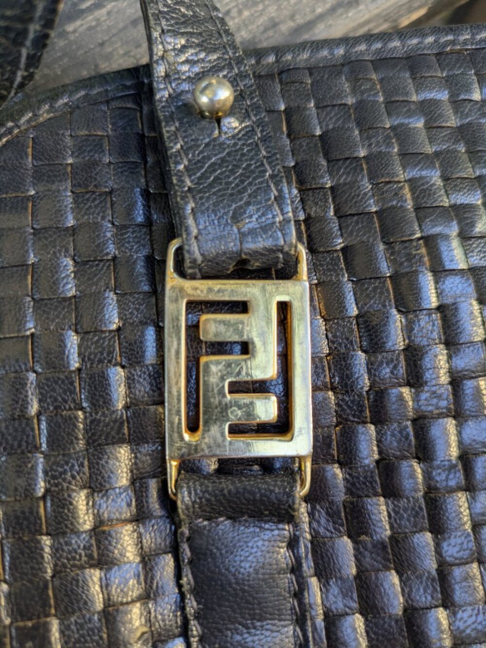 Authentic VTG Fendi Black Woven Leather Bag FF Logo 1970/80s Project Piece. - Picture 12 of 12